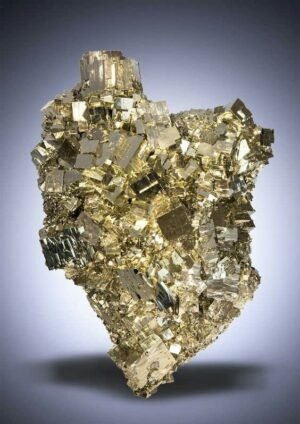 Golden Pyrite Big Stone Original Crystal Cluster - High Energy Natural Iron Pyrite Stone Gold Rock Reiki Crystal Stone For Abundance with Pine Wood Box (429 Grams)