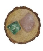 Divinity Healing Aqua Marine Obsidian and Rose Quartz Raw Natural Crystal Combo with Wooden Natural Bark Coaster Natural Healing Crystals Abundance Stones 8