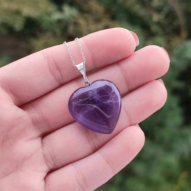Divinity Healing Genuine Amethyst Heart pendant | Amethyst crystal Mini Heart Healing pendant for Memory Power and Crown Chakra Healing and Meditation Crystal Jewelry Abundance Stones 14