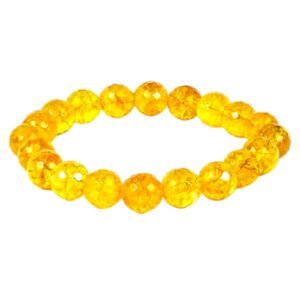 Premium Natural Citrine Diamond-cut Faceted 10mm Bracelet Lab-certified AAA Grade Semi-Precious Gemstone Stretchable Unisex Bracelet For Success, Prosperity & Wealth