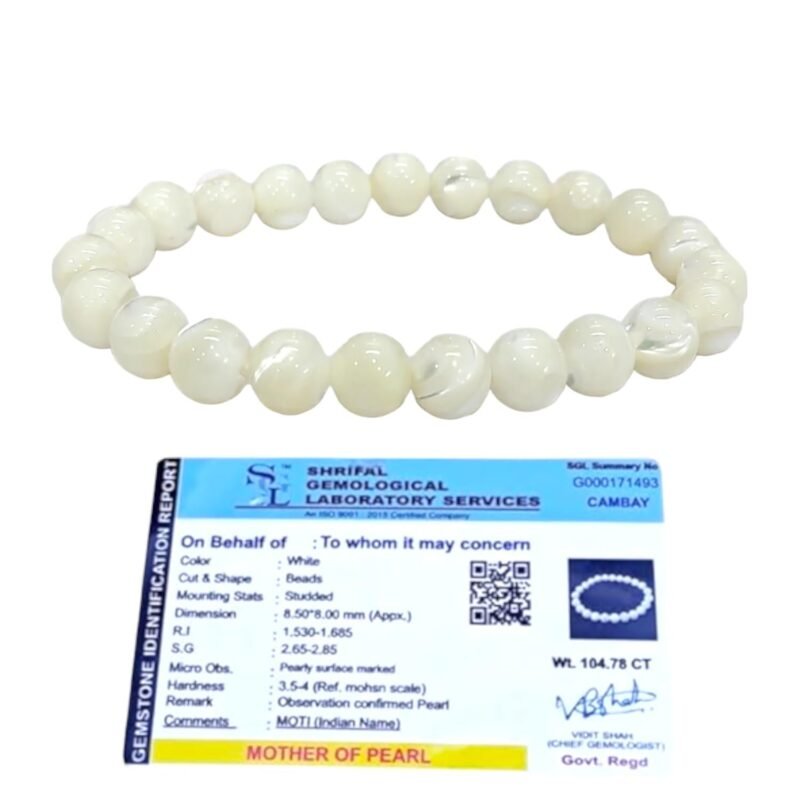 Divinity Healing Natural Crystal Mother of Pearl (Matrika) Nacre Bracelet 8mm Original Unisex Gemstone Bracelet For Calming Energy, Stress Reduction, Emotional Balance and Peace Chakra Healing Bracelets Abundance Stones 14