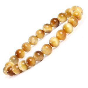 Gemstone Lab Certified Natural Yellow Cat's Eye Semi Precious, Stone Bracelet, Crystal Stone 8mm Beads Bracelet Round Shape for Reiki Healing and Crystal Healing Chakra Stones