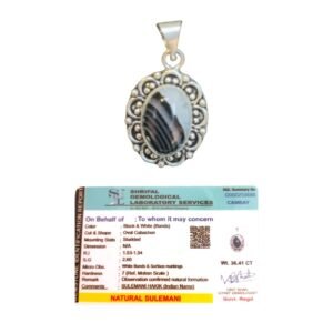 Natural Sulemani Hakik (Black Agate) Pendant Unisex Certified Original Oval-shaped Pendant with German Silver Chain For Protection, Prosperity & Manifestation
