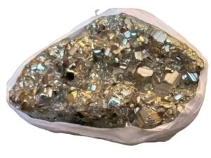 Golden Pyrite Big Stone Original Crystal Lab Certified Cluster Geode - High Energy Natural Iron Pyrite Stone Gold Rock Reiki Crystal Stone for Abundance (769 Grams) with Pine Wood Box