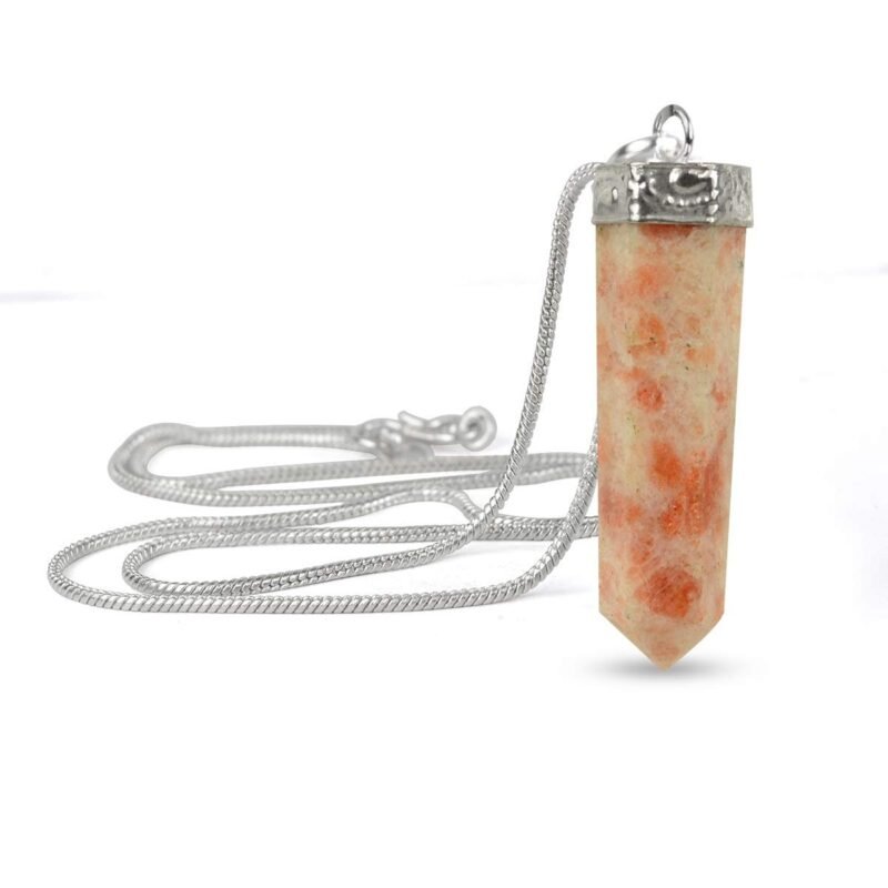 Divinity Healing Natural Healing Stone Pendant Pencil Shape Crystal Stone Certified Pendant/Locket with Chain – Healing Gemstone Size 30-35 mm Approx(Sunstone Pendant) Crystal Jewelry Abundance Stones 10