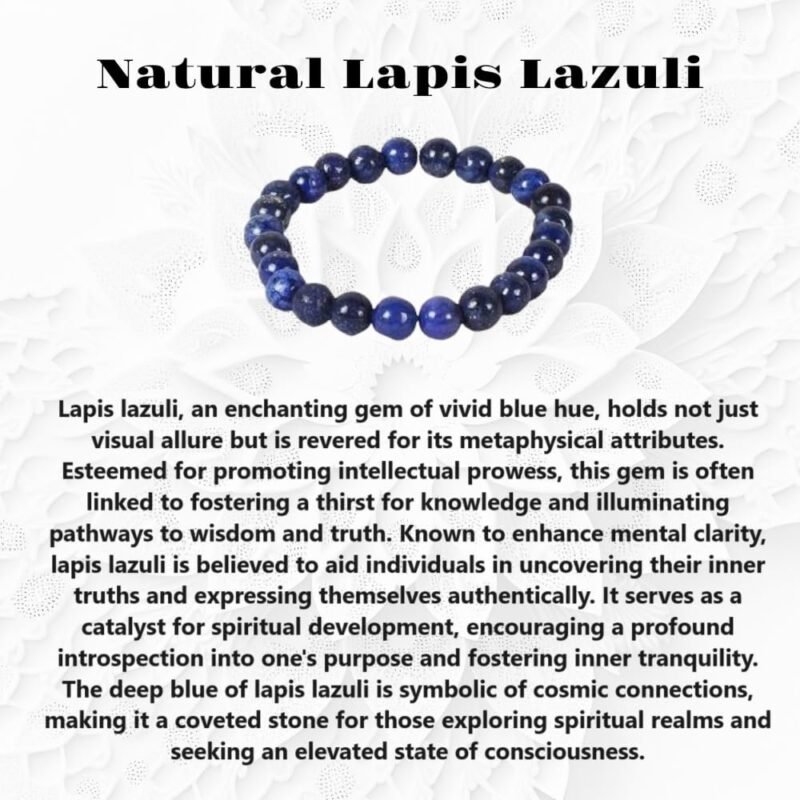 Divinity Healing Natural Lapis Lazuli Certified Bracelet 8mm Stretchable Original Real Crystal Bracelet For Third Eye Chakra, Spiritual Growth, Clarity, Meditation & Inner Peace For Men & Women Chakra Healing Bracelets Abundance Stones 16