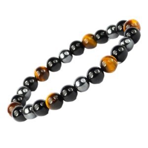 Premium Real Triple Protection Bracelet Tiger's Eye Hematite Black Obsidian 8mm Lab-Certified Stretchable Original Crystal Bracelet For Men & Women
