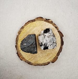 Hematite and Rainbow MoonStone AAA Grade Raw Natural Crystal Combo with Wooden Natural Bark Coaster for Healing, Meditation and Manifestation