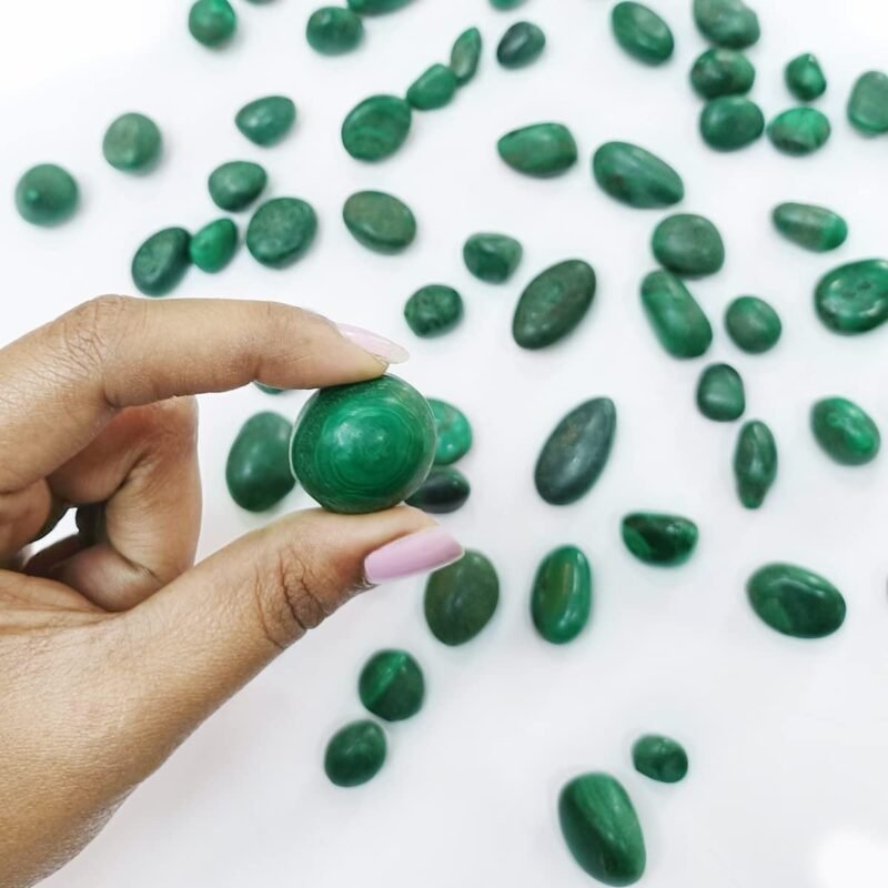 Divinity Healing Natural Malachite Tumbled Stone Crystal Tumble Stone Crystals Gemstones Tumbled Pebble Stones for Reiki Healing – Value Pack of 2 Crystal Mala Abundance Stones 11