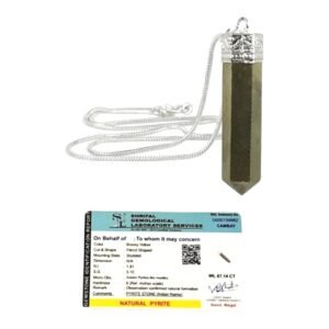 Natural Pyrite Pencil Pendant Original Certified Polished Unisex Pencil Pendant with German Silver Chain For Prosperity, Abundance & Manifestation