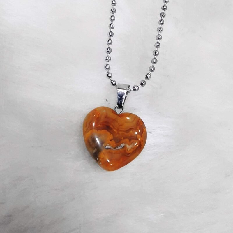 Divinity Healing Natural Healing Stone Pendant Heart Shape Crystal Stone Pendant / Locket with Metal Chain for Healing and Meditation Size 25-30 mm Approx. (Picture Jasper) Crystal Jewelry Abundance Stones 10