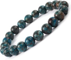 Chrysocolla Natural Crystal Bracelet Lab Certified 8 mm Semi Precious Gemstone Unisex AAA Grade Premium Stretchable Band Bracelet for Healing Meditation and Manifestation