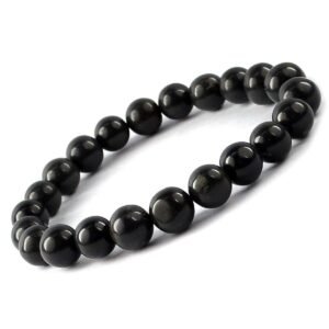 Stretchable Unisex Gemstone Natural Crystal Certified Stone Bracelet | Diameter : 2.5 Inch.| Stone Size ? 8 mm Beads | Shape - Round.(Black Tourmaline Bracelet)