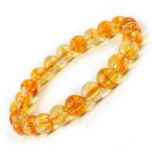Stretchable Unisex Gemstone Natural Crystal Certified Stone Bracelet | Diameter : 2.5 Inch.| Stone Size ? 8 mm Beads | Shape - Round.(Citrine Bracelet)