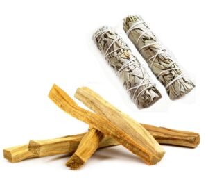 Combo Pack of 2 Palo Santo Smudging Sticks with 2 Sage Bundle for Meditation and Stress Relief