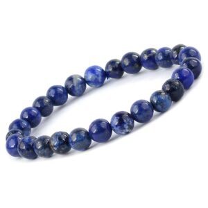 Stretchable Unisex Gemstone Natural Crystal Certified Stone Bracelet | Diameter : 2.5 Inch.| Stone Size ? 8 mm Beads | Shape - Round.(Lapis Lazuli Bracelet)