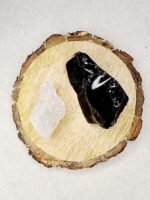 Divinity Healing Clear Quartz and Black Obsidian AAA Grade Raw Natural Crystal Combo with Wooden Natural Bark Coaster for Healing, Meditation and Manifestation Natural Healing Crystals Abundance Stones 8