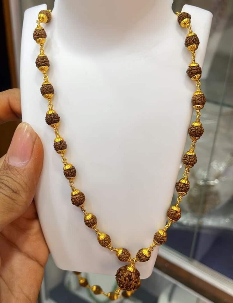 Divinity Healing 5 Mukhi Nepali Certified original Rudraksha Mala Neckwear for Men and Women 54+1 Beads with Certificate 7 mm Brown with German Silver Golden Capings Crystal Mala Abundance Stones 13