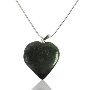Natural Healing Stone Pendant Heart Shape Crystal Stone Pendant / Locket with Metal Chain for Healing and Meditation Size 25-30 mm Approx. (Hematite)