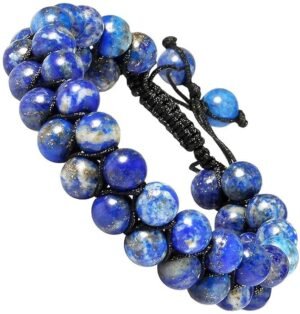 Balance Chakras with Natural Lapis Lazuli Double Layered Semi Precious, Stone Bracelet, Crystal Stone 8mm Beads Bracelet Round Shape for Reiki Healing and Crystal Healing