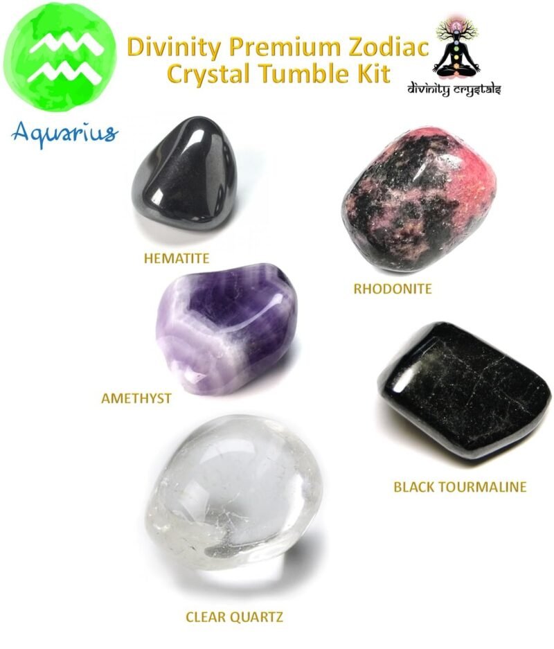 Divinity Healing Zodiac Aquarius Premium Birthstone Gemstone Tumble Crystal Kit for Healing, Meditation Abundance and Good Luck Chakra Tumbled Stones Abundance Stones 21