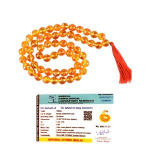 Natural Citrine Gemstone (Sunela/Sunhela) Jaap Mala Original Certified Diamond-Cut Faceted 10mm Beads 108+1 Beads Unisex Crystal Mala For Jewellery & Jaap