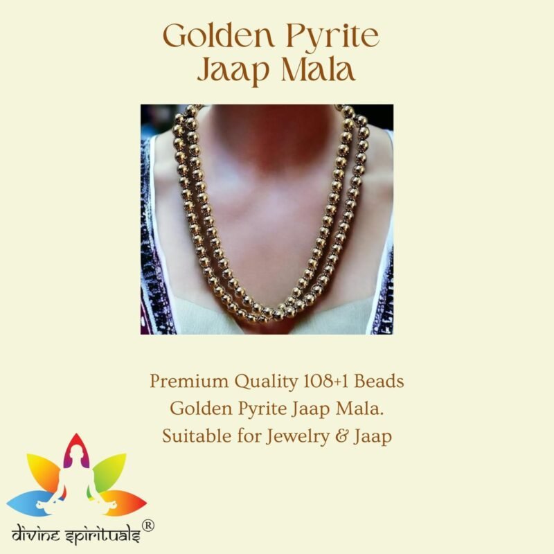 Divinity Healing Golden Pyrite Jaap Mala Premium Certified 108+1 Beads Unisex Crystal Mala For Prosperity, Abundance & Manifestation For Jewellery & Jaap Crystal Mala Abundance Stones 11