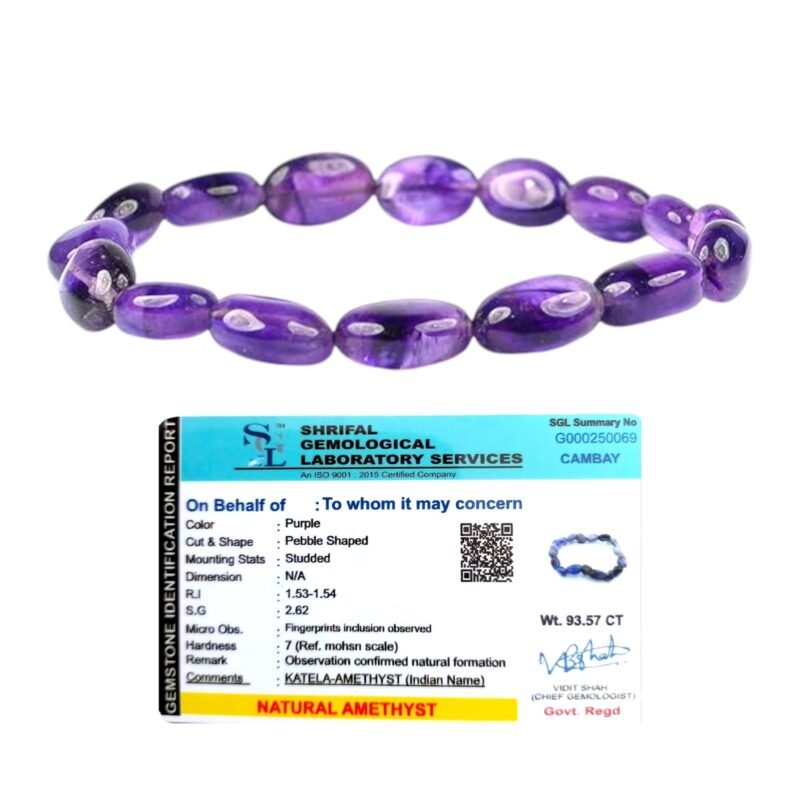 Divinity Healing Natural Amethyst Bracelet AAA Grade Certified Pebble Oval Shape Unisex Real Crystal Bracelet for Spiritual Growth, Calmness, & Intuition Chakra Healing Bracelets Abundance Stones 10