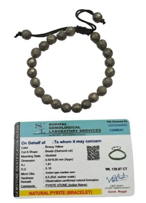 Pyrite Stone Original Certified Stone Diamond Cut 8mm Unisex Faceted Adjustable Thread Bracelet for Wealth Prosperity Good Luck and Success