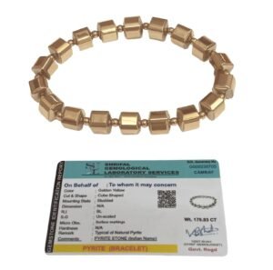 Divine Spirituals Golden Pyrite Certified Damru Shaped Beads Bracelet for Men and Women - Money Magnet Bracelet for Financial Abundance, Prosperity and Business Success