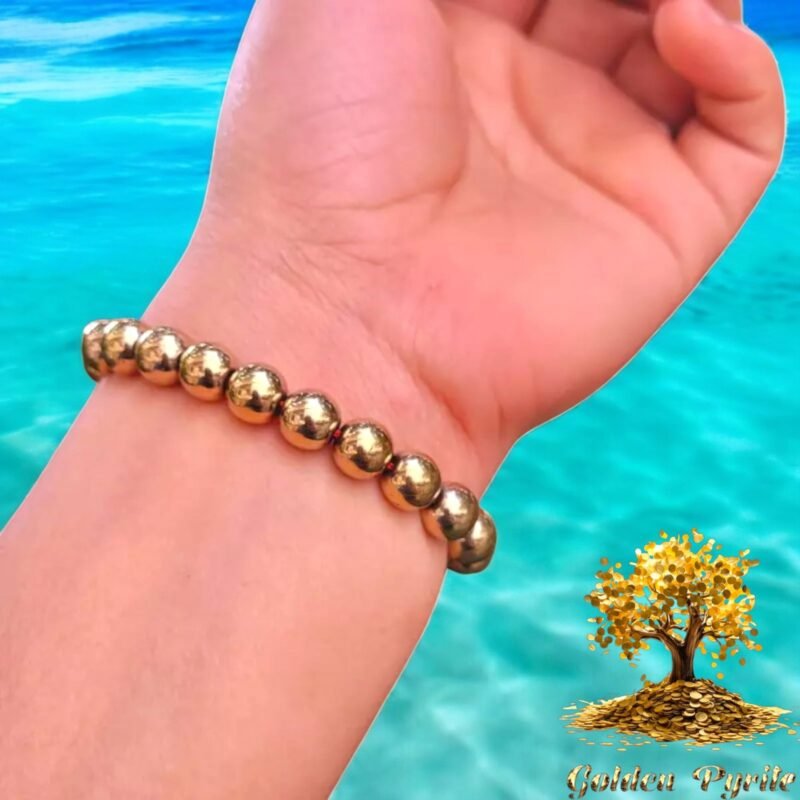 Divinity Healing Golden Pyrite Premium Bracelet AAA Grade Certified 8mm Round Beaded Unisex Real Crystal Bracelet for Wealth, Protection & Confidence Chakra Healing Bracelets Abundance Stones 16