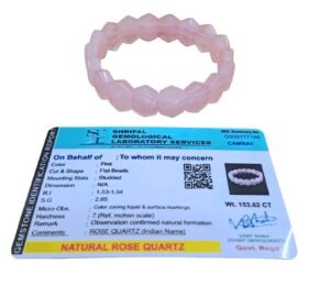 Natural Rose Quartz Pure Flat Beads Faceted Crystal Certified 10 mm Bracelet for Men and Women for Good Luck, Love, Abundance, Healing and Meditation