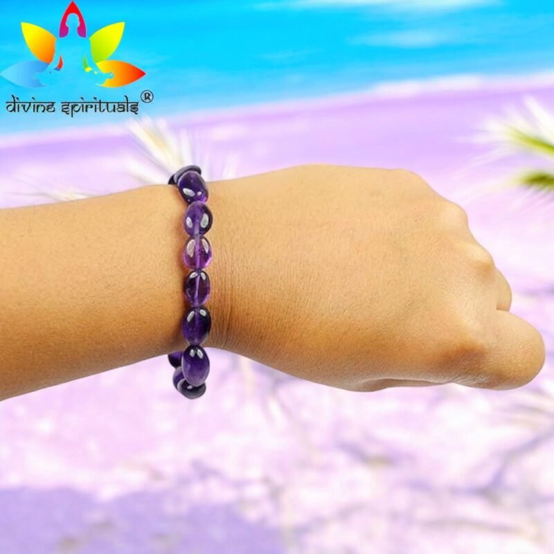 Divinity Healing Natural Amethyst Bracelet AAA Grade Certified Pebble Oval Shape Unisex Real Crystal Bracelet for Spiritual Growth, Calmness, & Intuition Chakra Healing Bracelets Abundance Stones 13