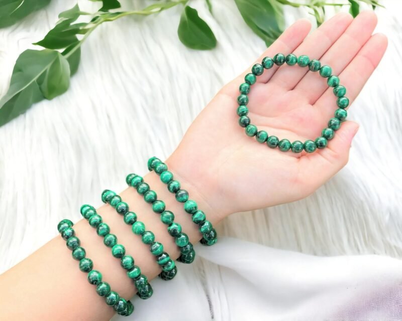 Divinity Healing Natural Crystal Malachite Unisex Bracelet 8mm Stretchable Original Semi Precious Gemstone Bracelet For Protection, Balance and Grounding Chakra Healing Bracelets Abundance Stones 20