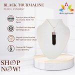 Divinity Healing Natural Black Tourmaline Pencil Pendant Original Certified Polished Unisex Pencil Pendant with German Silver Chain For Removing Negativity, Grounding, Balancing Crystal Jewelry Abundance Stones 22