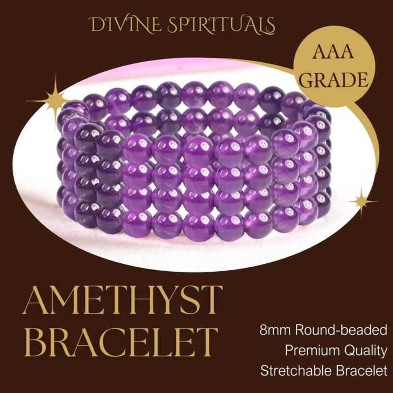 Divinity Healing Premium Natural Amethyst Bracelet Original Certified 8mm Unisex Real Katela/Kathela Bracelet for Peace, Meditation & Manifestation Chakra Healing Bracelets Abundance Stones 13