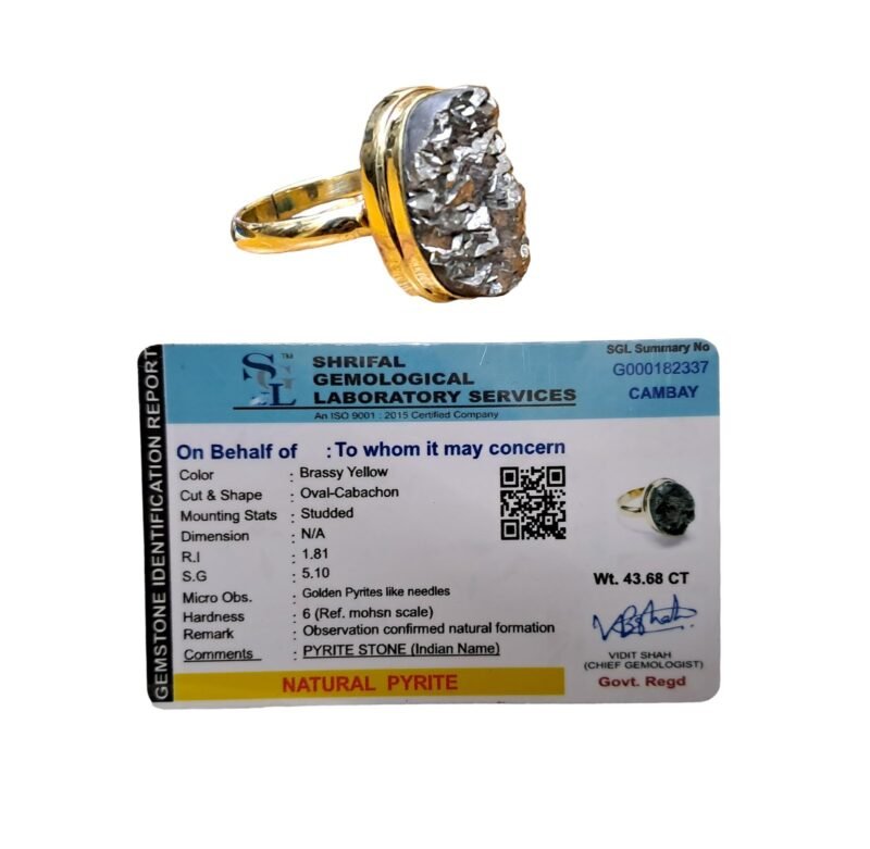 Divinity Healing Natural Golden Pyrite Crystal Unisex Certified Panchdhatu Adjustable Ring for Wealth, Prosperity and Good Luck Crystal Gemstone Rings Abundance Stones 21