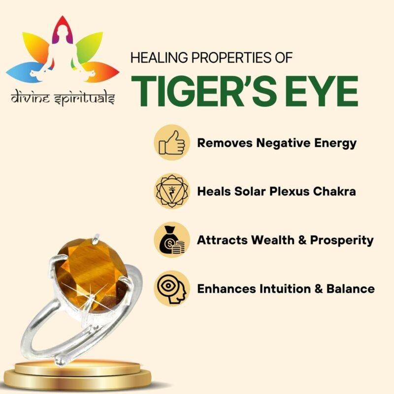 Divinity Healing Premium Tiger Eye Diamond-Cut Natural Gemstone Ring AAA Grade Adjustable Lab-Certified Unisex Original Crystal Ring For Abundance, Manifestation, Strength & Solar Plexus Chakra Crystal Gemstone Rings Abundance Stones 14