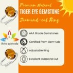 Divinity Healing Premium Tiger Eye Diamond-Cut Natural Gemstone Ring AAA Grade Adjustable Lab-Certified Unisex Original Crystal Ring For Abundance, Manifestation, Strength & Solar Plexus Chakra Crystal Gemstone Rings Abundance Stones 20