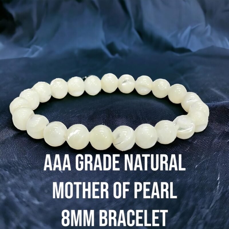 Divinity Healing Natural Crystal Mother of Pearl (Matrika) Nacre Bracelet 8mm Original Unisex Gemstone Bracelet For Calming Energy, Stress Reduction, Emotional Balance and Peace Chakra Healing Bracelets Abundance Stones 19