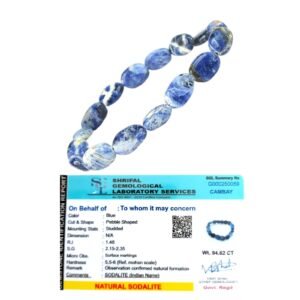 Natural Sodalite Bracelet AAA Grade Certified Pebble Oval Shape Unisex Real Crystal Bracelet for Clarity, Intuition, & Emotional Balance