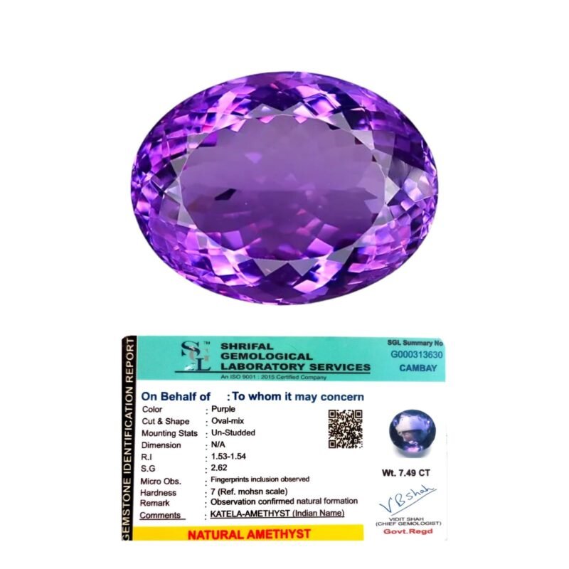 Divinity Healing Natural Brazilian Amethyst Gemstone Original Certified Premium oval-cut Katela/Jamunia Gem For Crown Chakra, Third Eye, Peace, Planet Saturn & Ring Jewellery approx 7 carat Amethyst Gemstones Abundance Stones 10