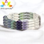 Divinity Healing Natural Multi Fluorite Bracelet AAA Grade Certified Pebble Oval Shape Unisex Real Crystal Bracelet for Clarity, Focus, & Emotional Balance Chakra Healing Bracelets Abundance Stones 13