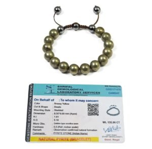 Natural Pyrite Real Crystal Certified 8 mm Adjustable Thread Bracelet for Men and Women for Good Luck, Love, Abundance, Healing and Meditation (Natural Pyrite Original Stone Bracelet)