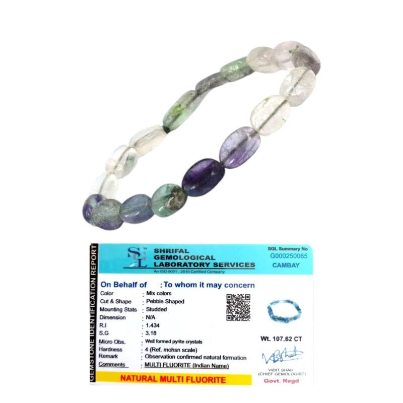 Divinity Healing Natural Multi Fluorite Bracelet AAA Grade Certified Pebble Oval Shape Unisex Real Crystal Bracelet for Clarity, Focus, & Emotional Balance Chakra Healing Bracelets Abundance Stones 8