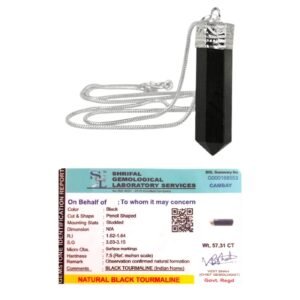 Natural Black Tourmaline Pencil Pendant Original Certified Polished Unisex Pencil Pendant with German Silver Chain For Removing Negativity, Grounding, Balancing