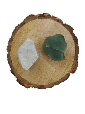 Amazonite and Green Aventurine AAA Grade Raw Natural Crystal Combo with Wooden Natural Bark Coaster for Healing, Meditation and Manifestation