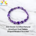 Divinity Healing Natural Amethyst Bracelet AAA Grade Certified Pebble Oval Shape Unisex Real Crystal Bracelet for Spiritual Growth, Calmness, & Intuition Chakra Healing Bracelets Abundance Stones 15