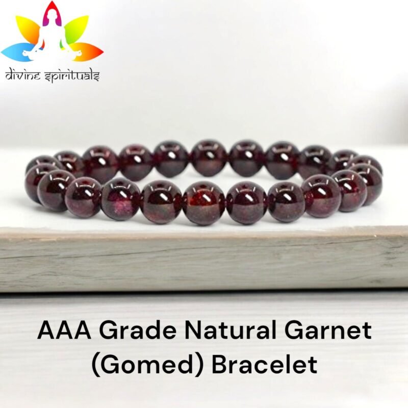 Divinity Healing Natural Garnet (Gomed) Bracelet Lab-Certified AAA Grade 8mm Stretchable Original Crystal Bracelet For Chakra Balancing, Healing & Meditation For Men & Women Gomed Gemstones Abundance Stones 17