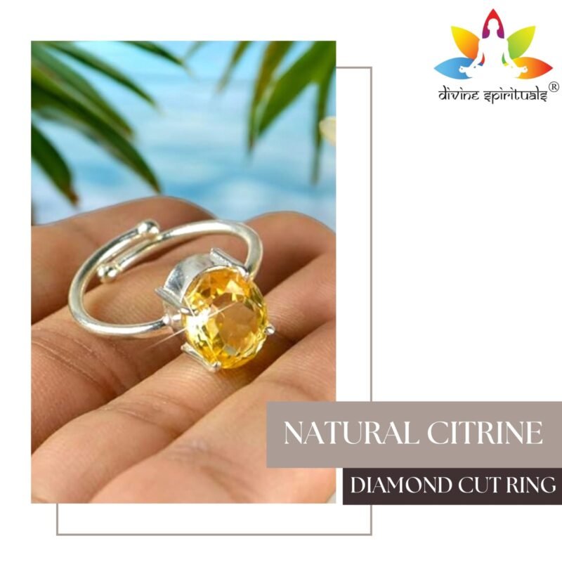 Divinity Healing Premium Citrine Diamond-Cut Natural Gemstone Ring AAA Grade Adjustable Lab-Certified Unisex Original Crystal Ring For Success, Prosperity & Wealth Crystal Gemstone Rings Abundance Stones 11